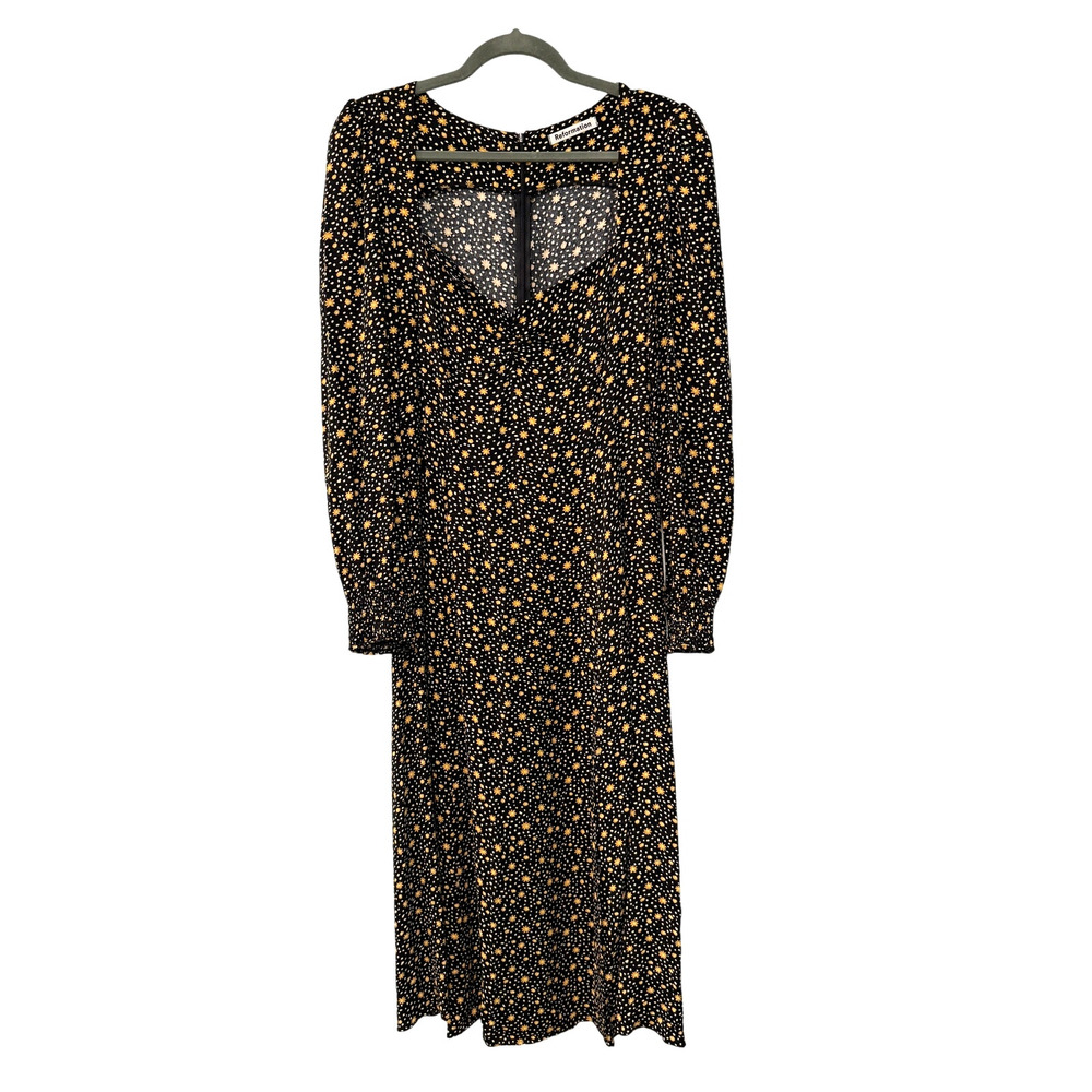 NEW! Reformation 10 Daisy Hunt Midi Dress Long Sleeve Dark Floral Black Yellow - Picture 3 of 9